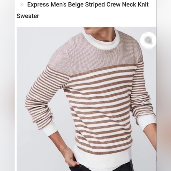 Express Other - Express Men's 100% Cotton Knit Crew Neck Striped Sweater Biege/White Small